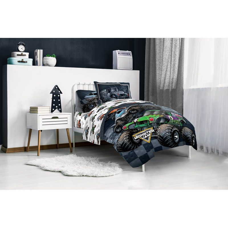 Gray Monster Truck Microfiber Twin Bed in a Bag Set