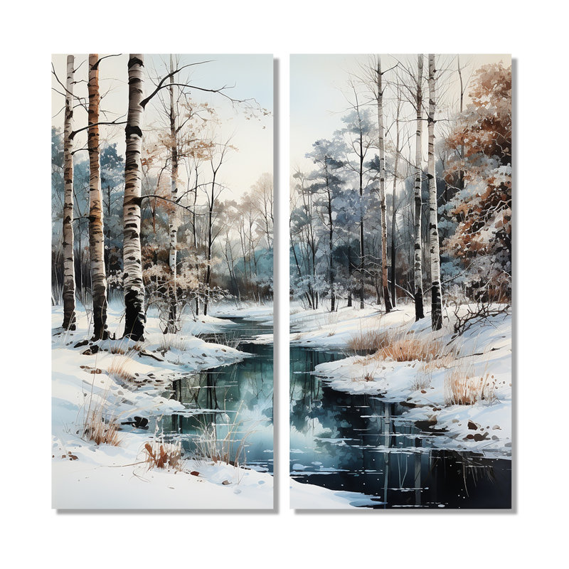 Rivière en forêt, paysage d'hiver - grande forêt, art mural 2 panneaux, 40" H x 40" W, Wrapped Canvas, Ne s’applique pas