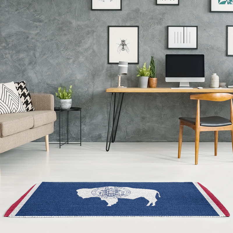 Tapis bleu/rouge à chenille flag wyoming, Rectangle 3 pi x 5 pi