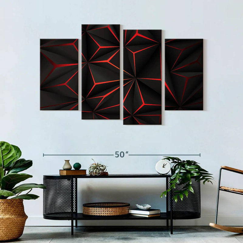 Avery abstrait noir et rouge, H 32 po x l 52 po
