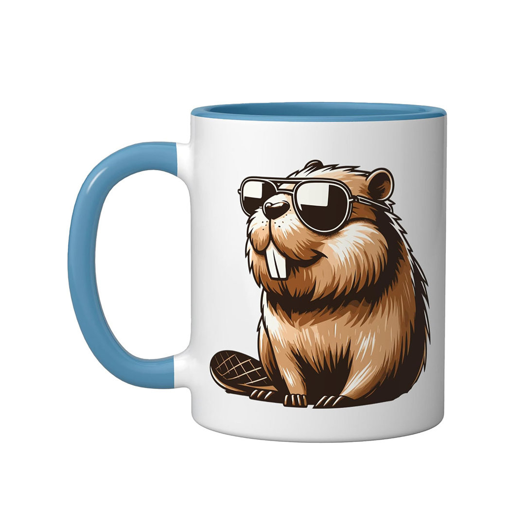 Funny Beaver With Sunglasses Ceramic Mug, Orange/White, 11oz