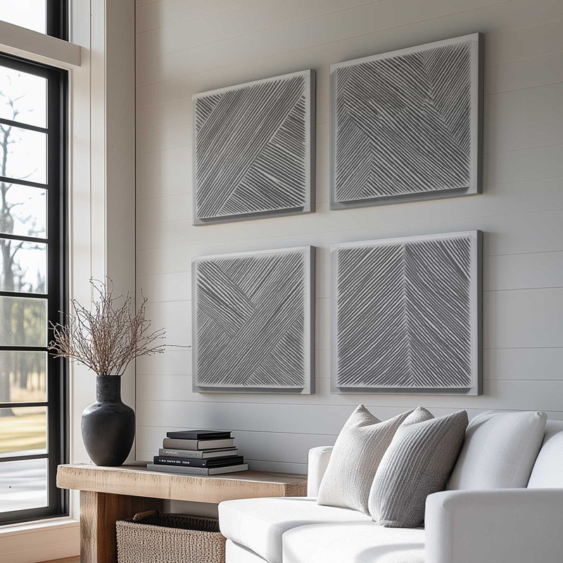 Linear Illusion, ensemble de 4 impressions sur toile dans un cadre, H 12 po x l 48 po x P 1,25 po, Toile tendue