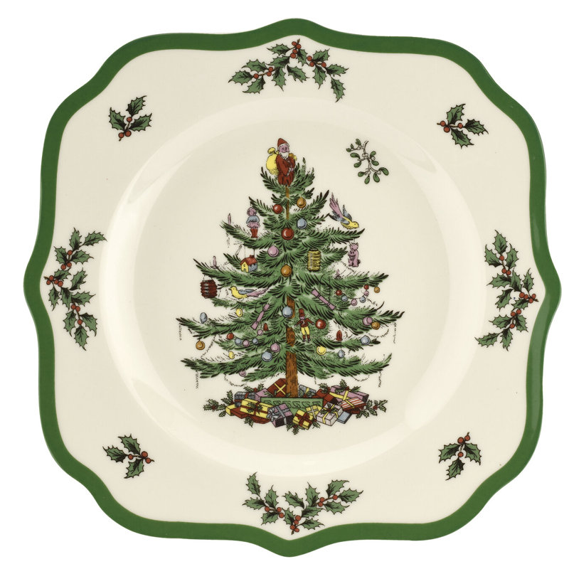 Spode Christmas Tree Sq Scalloped Salad Plate 9"