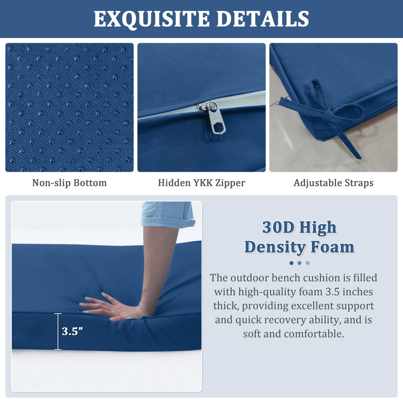 Coussin de banc d'extérieur 42 po x 18 po x 3 po Coussins de siège intérieur et extérieur, L 42 po x P 18 po, Bleu