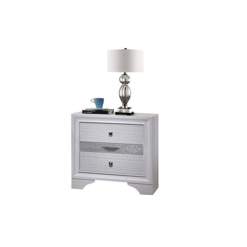 Table de chevet blanche avec 2 tiroirs - Bois, pleine extension, poignées en métal pour les meubles, Blanc