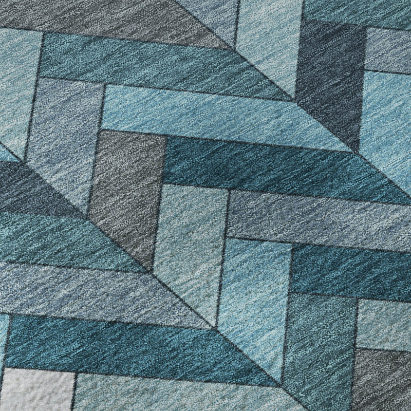 Premium Machine Washable Mayfield AMF2296 Geometric Rug, Teal, 8' x 10'