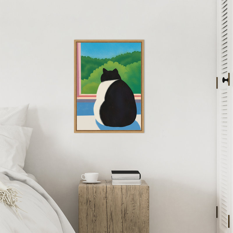 «Fat Cat Look out the Window» par Irrizarry, reproduction d'art sur toile encadrée, H 24 po x l 18 po