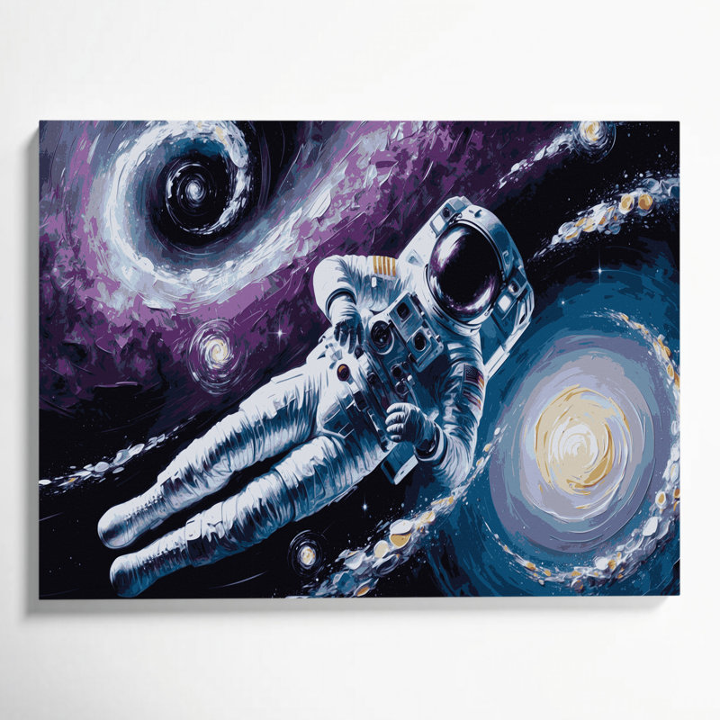 Art mural sur toile gris, "Space astronaut", H 11 po x l 14 po