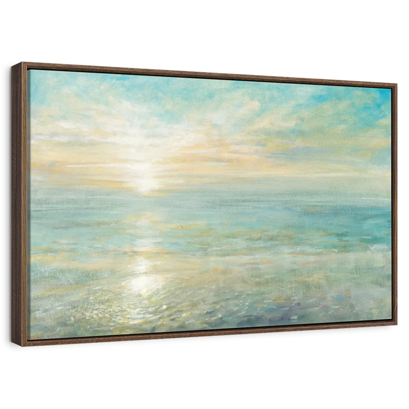 Lever de soleil, 37 po x 25 po, Cadre flottant noyer