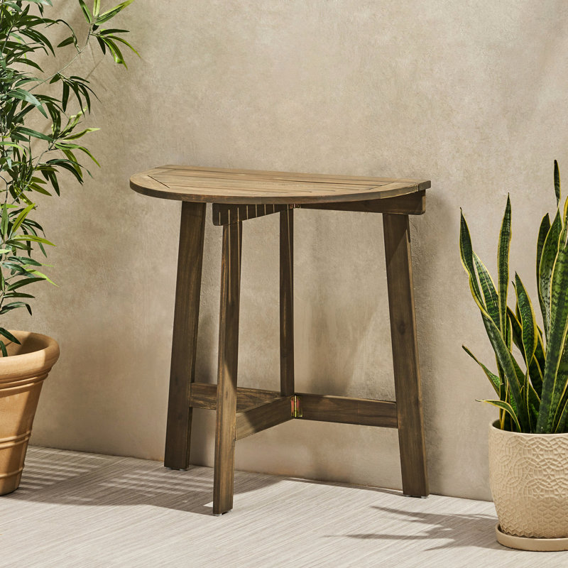 Table bistro semi-ronde pliante en bois d'acacia peu encombrant pour terrasse, finition grise