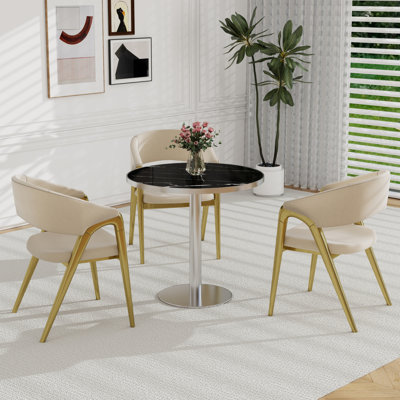 Table bistro ronde de 31,5 pouces avec plateau en faux marbre et plateau en métal robuste, facile à assembler, diamètre de la structure en métal robuste