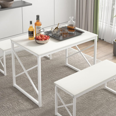 43.3" Heavy-Duty Wooden Kitchen Dining Table Set with 2 Benches for 4
