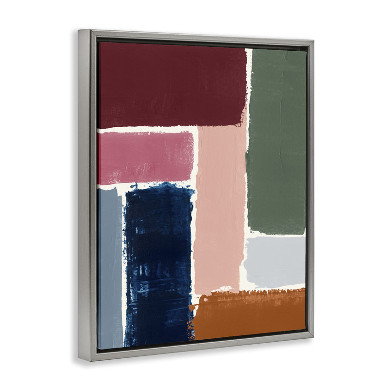 Art mural sur toile à motif de formes rectangulaires par Victoria Barnes, Cadre flottant gris lustré, H 31 po x l 25 po