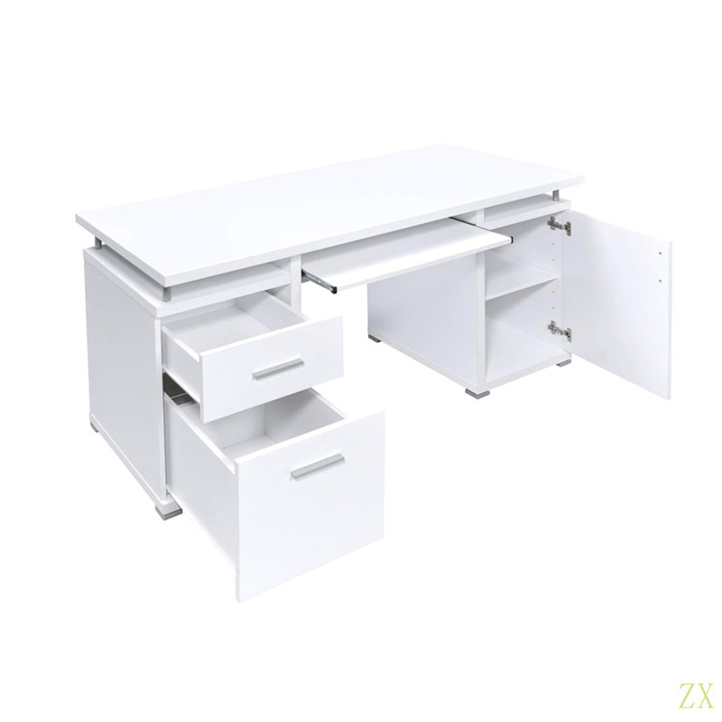 Bureau d'ordinateur de 55 pouces avec 2 tiroirs, idéal pour le bureau ou le bureau dans la chambre ou le salon, Blanc