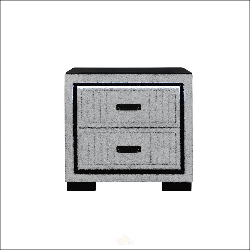 Table de chevet Isaiah avec tiroirs spacieux, lumière DEL et fabrication robuste pour les chambres modernes, Gris / Noir