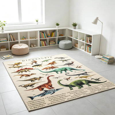 Tapis de sol éducatif dinosaure pour enfants, 200 x 150 cm, style vintage, avec envers antidérapant, 3 m², doux, pour chambre d'enfant et salle de jeux, kaki
