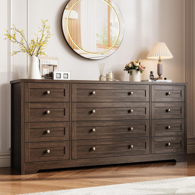 12 Drawer Wood Dressers for Bedroom, Brown Wooden Dresser for Living Room, Hallway, Entryway