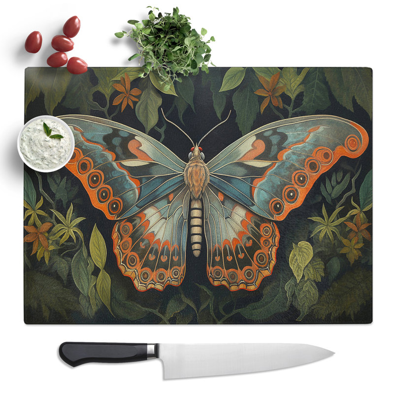 Moth Art Deco No.2  Glass Chopping Board
