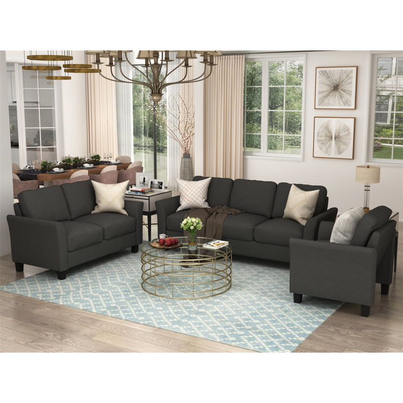 Zackerie 3 - Piece Living Room Set, Black Polyester