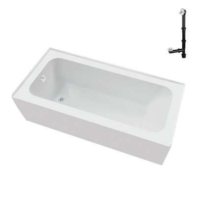 Baignoire en alcôve en acrylique blanc brillant avec drain externe 60 po x 30 po Streamline