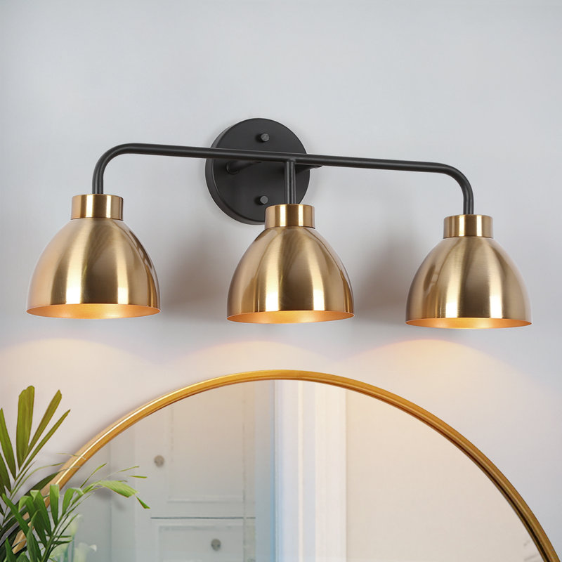 3 - Light Dimmable Modern Black/Brass Vanity Light, Black/Gold