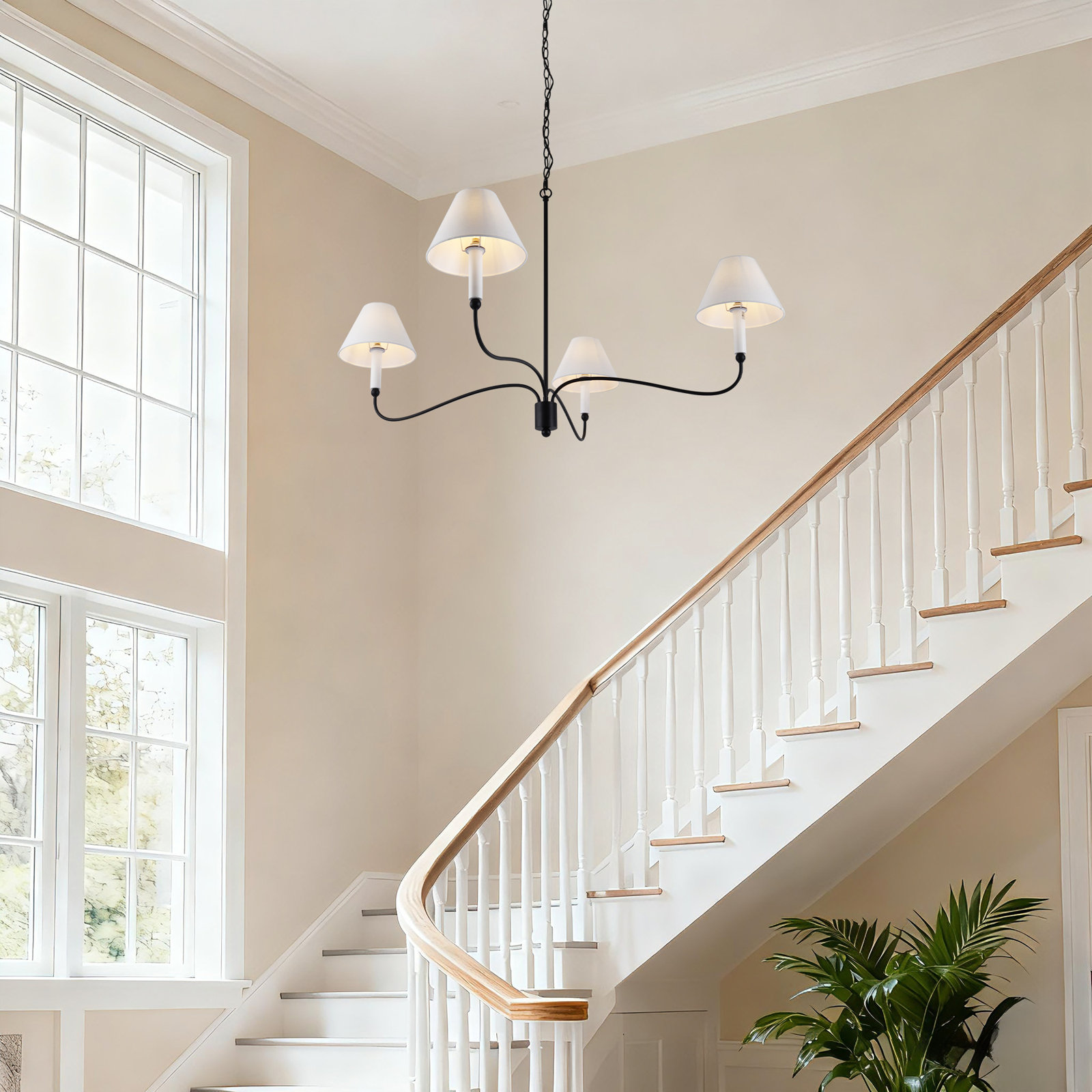 4-Light Dimmable Classic / Traditional Fabric chandelier, Matte black