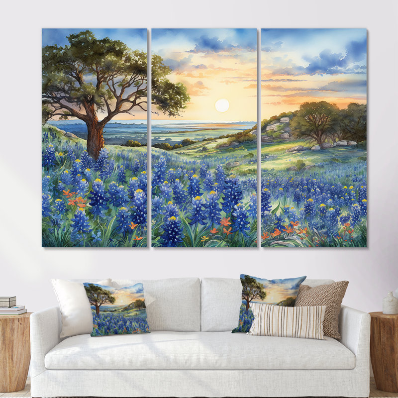 Gattilier - ensemble d'art mural Blue Bonnets, H 28 po x l 36 po x P 1 po, Toile tendue