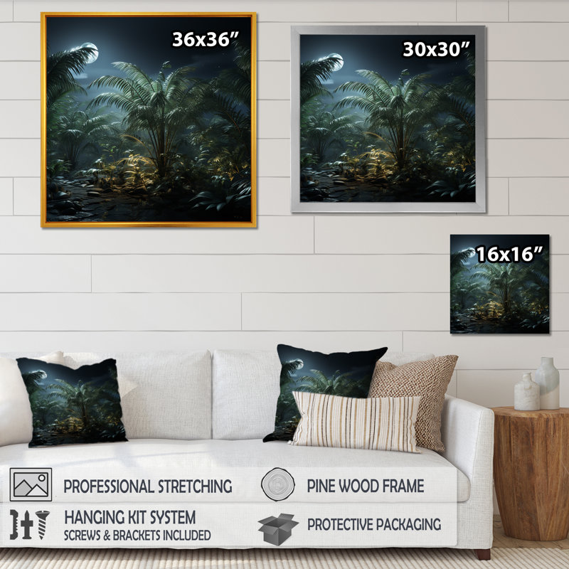 Clair de lune, palmiers, forêt II, Toile tendue, 30" H x 30" W
