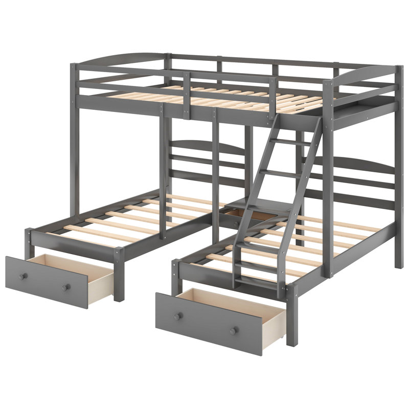 Gray Triple Bunk Bed With Drawer Functionality And Efficient Design - Solid Pine , Space Saving For Bedrooms Practical Made, User-