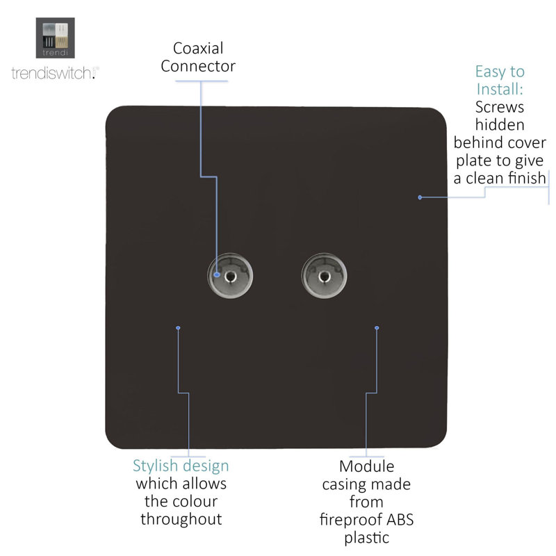 Trendi Switch 2 Gang Female Co-Axial Television Socket, Dark Brown