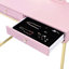 Bureau de coiffeuse 2 tiroirs avec miroir et plateau à bijoux, rose et or