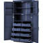 Armoire de cuisine bleue autoportante avec 4 poignées longues, 8 plateaux coulissants et 2 ensembles de basculement pour un rangement optimal. Profondeur : 44,7 cm (17,6 po). Vidéo d'assemblage incluse.