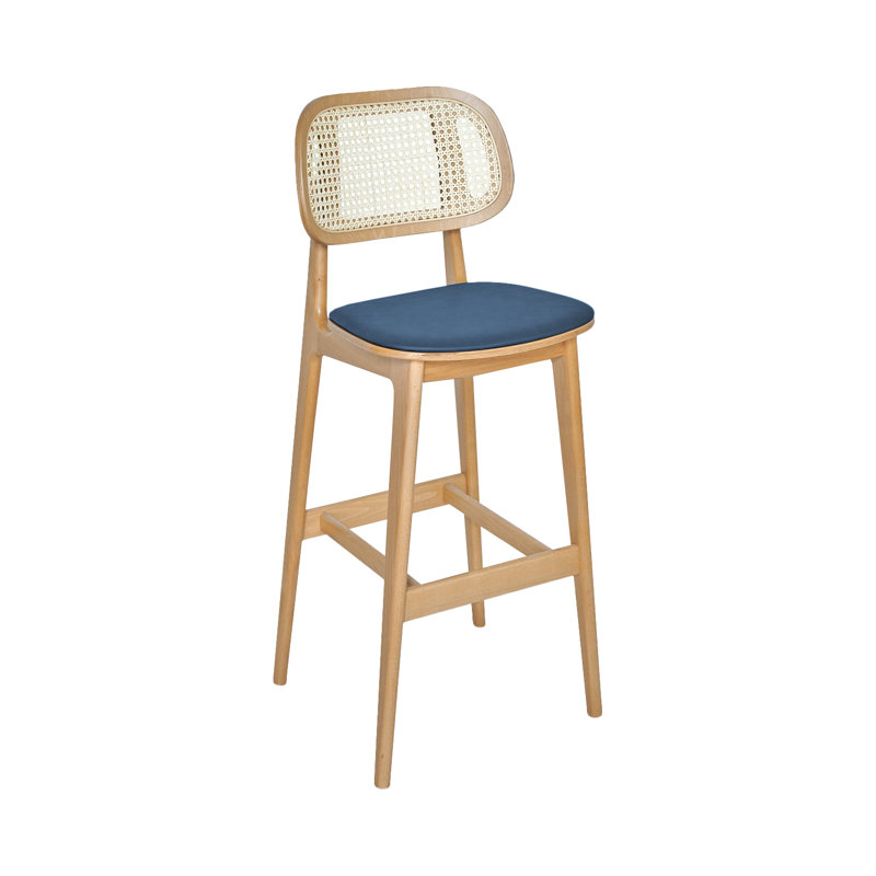 Tabouret 30 "Emma Cane, Brun clair, Bleu lapis lazuli