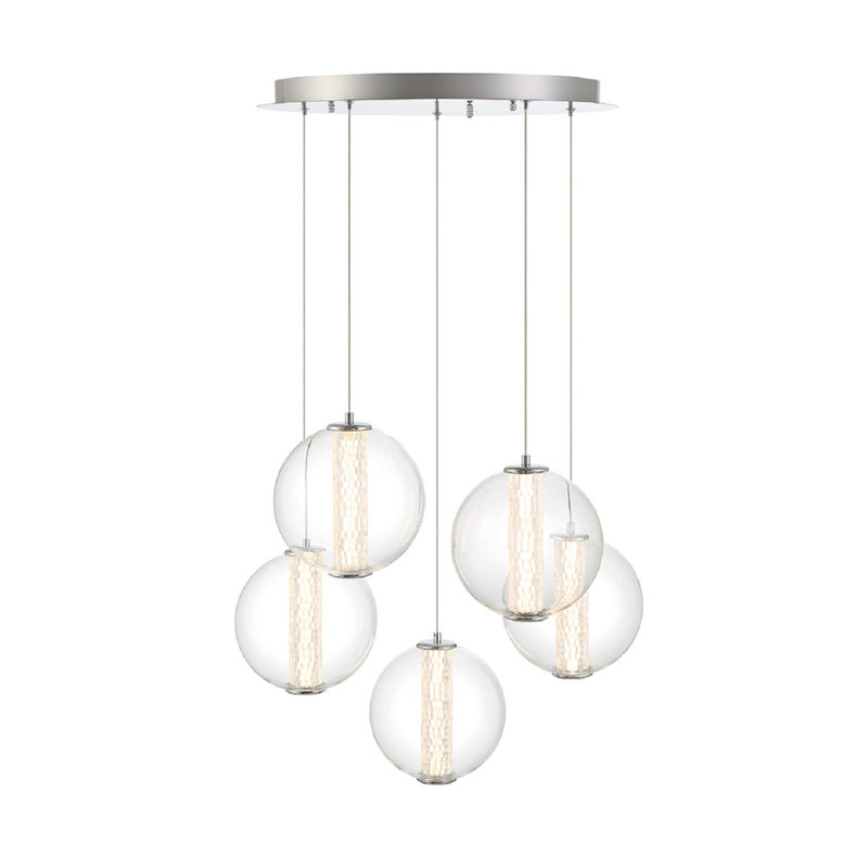 Luminaire suspendu 5 lumières Atomo, Clair, Chrome