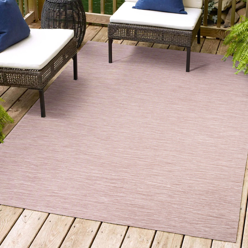 Amirah Modern Flatweave Solid Pink Indoor/Outdoor Rug, Rectangle 8'9" x 12'