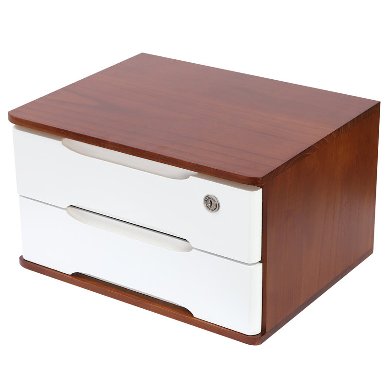 Organisateur de bureau empilable en bois massif Keedie, Blanc / brun