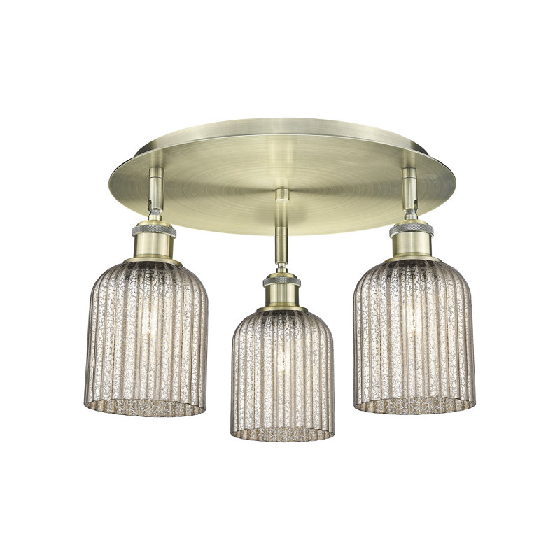 Ballston - Trig - 3 Light 17" Flush Mount, Mercury, Antique Brass