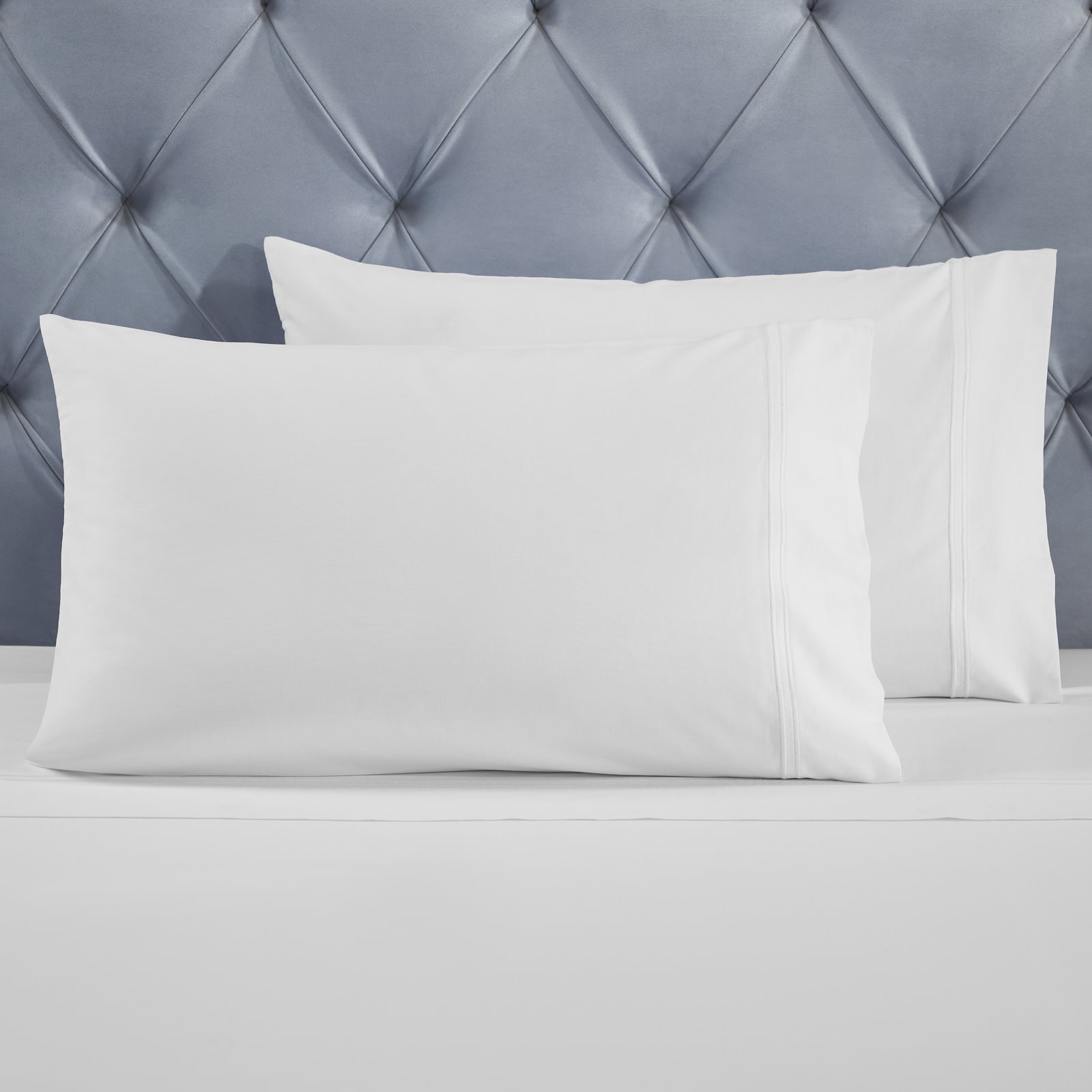 Two-Line Embroidered Cotton Sheet Set, California King Sheet Set with 2 Pillowcases, White