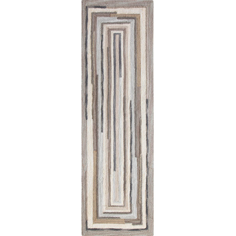 Concentric Geometric Handmade Tufted Wool Gray Area Rug, Runner 2'6" x 8'