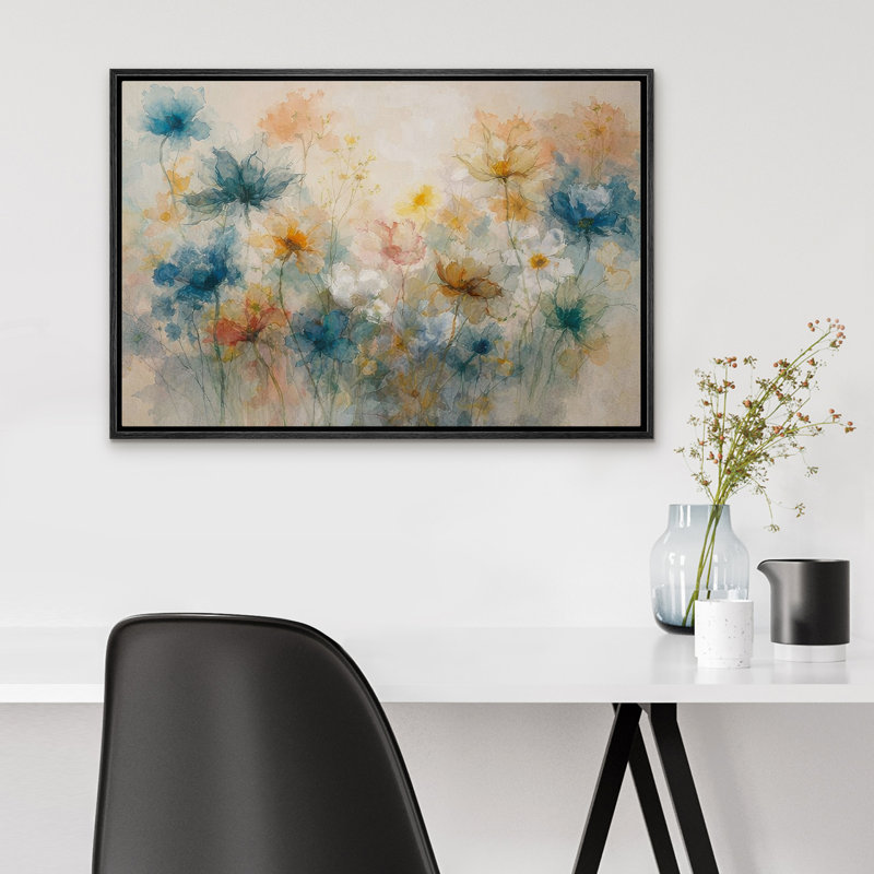 «Soft Pastel Wildflower Garden Abstract Floral Wall Art Decor», reproduction d'art sur toile tendue, H 24 po x l 36 po, Noir