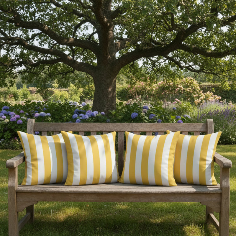 Indoor / Outdoor Square Throw Cushion, Yellow/White