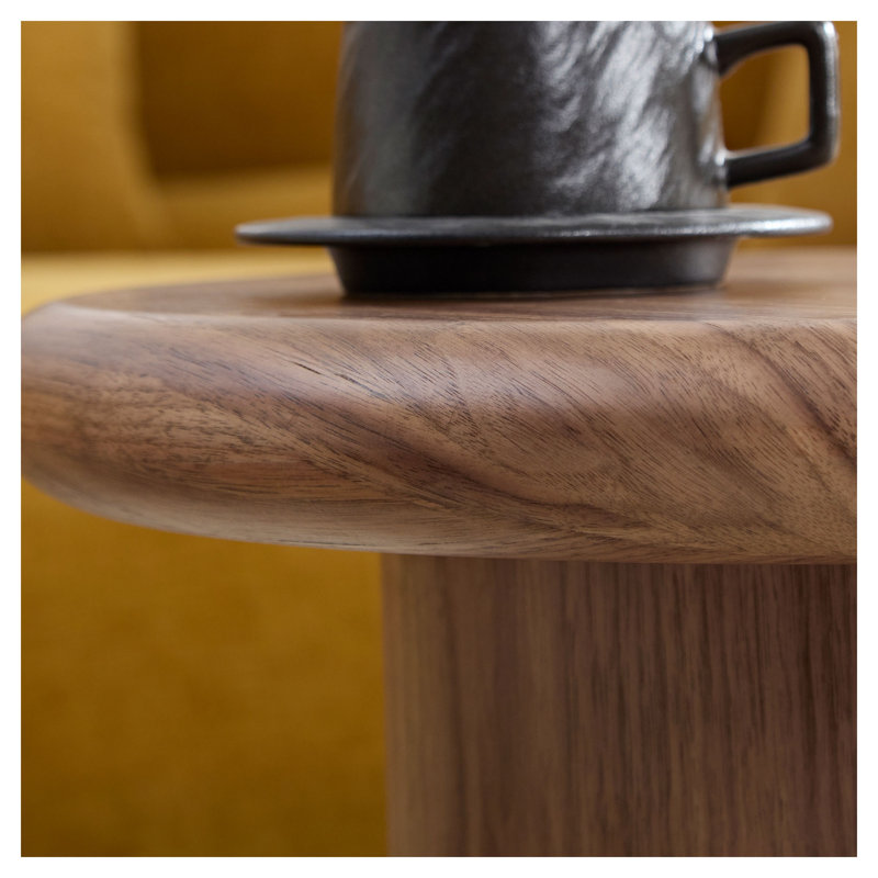 Ensemble de 2 tables basses rondes modernes gigognes, fini noyer, en MDF, pour salon.