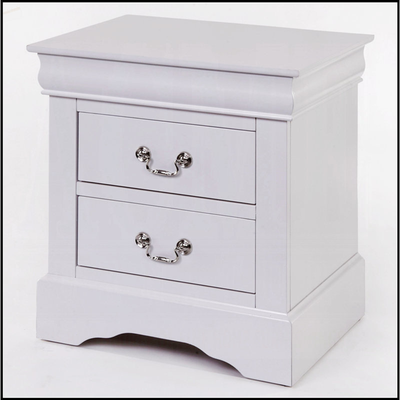 Table de chevet classique à 2 tiroirs de style Louis Philippe, compacte et sans assemblage requis pour les chambres modernes