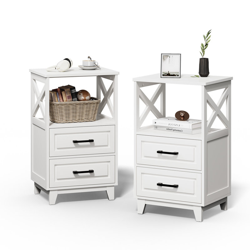 Marnae 2-Drawer Wood Nightstand, Set of 2, White
