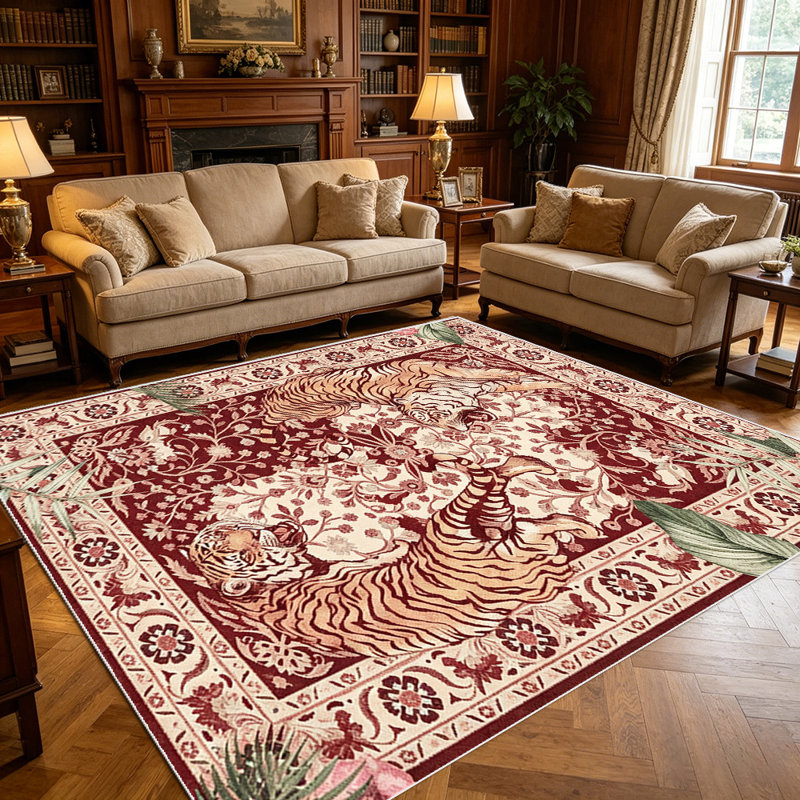 1PC Vintage Burgundy Floral Tiger Stripe Persian area rugs for Living Room, Soft, All seasons, Easy-maintain, Washable Indoor mat, Farmhouse suitable for dining room, bedroom, entryway, kitchen, home office, patio, Home Decor, Outdoor Decor.