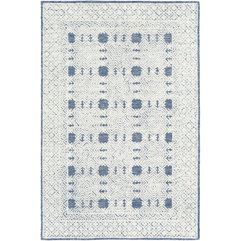 Tapis bleu marine / crème / bleu glace en laine touffeté à la main Matthew, Rectangle 2 pi x 3 pi