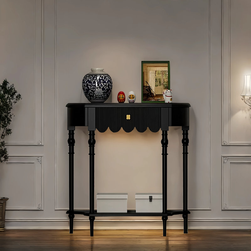 Solid Wood Semi-Circle Entryway Console Cabinet, 33.5" H x 31.5" W x 11.8" D, Black