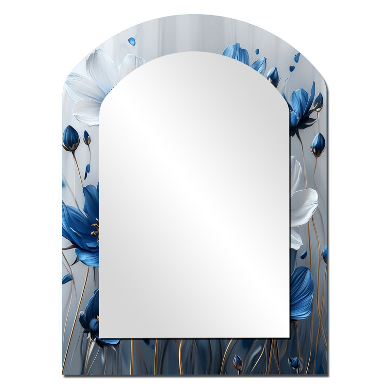 Meadows Of Blue Cornflowers IV - Cornflowers Arch Decorative Mirror, Traditional Asymmetrical Large Wall Mirror, Printed Metal Art