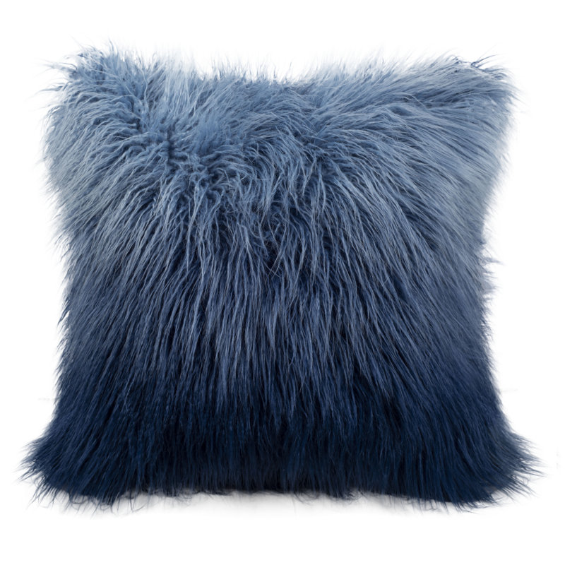 20" Blue Faux Flokati Square Pillow