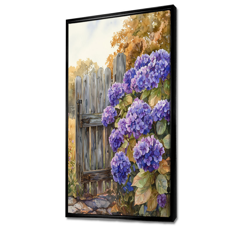 Demi Summer Hydrangeas By The Farm Fence II - Hydrangea Wall Art, H 60 po x l 28 po, Noir